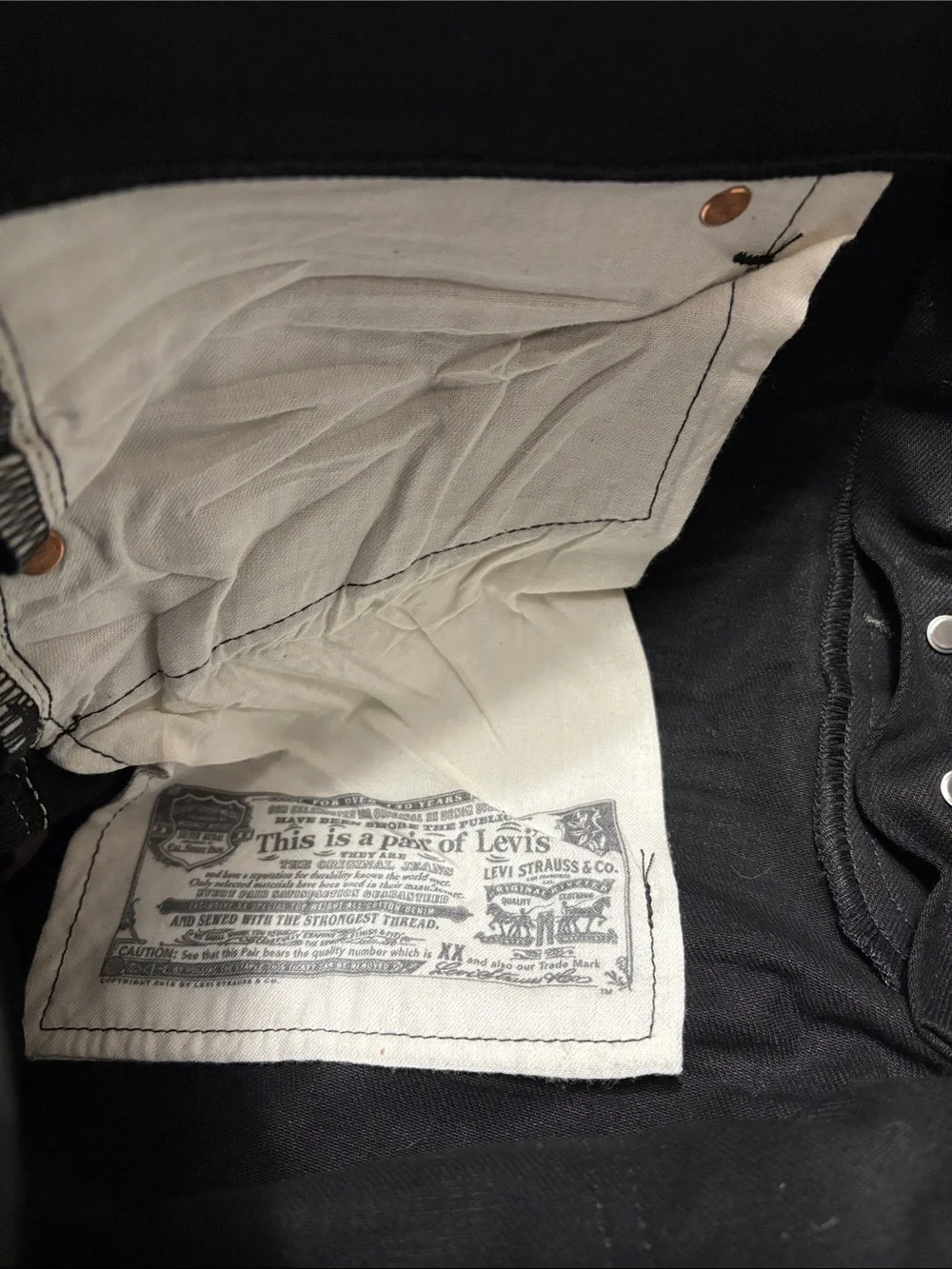 EXC Levi Levi's 501 Polished Black Button Fly Jeans Mens 36 x 36 Cotton Whiskers